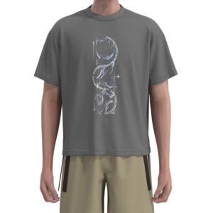 MBT001 Men’S Grey Mirror Laser Print City Street T-Shirt Boxy T-Shirts