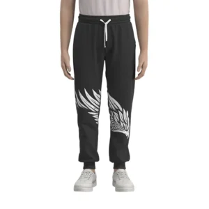MP002 Men’s Black Wings Offset Print Sweatpants Man Pants