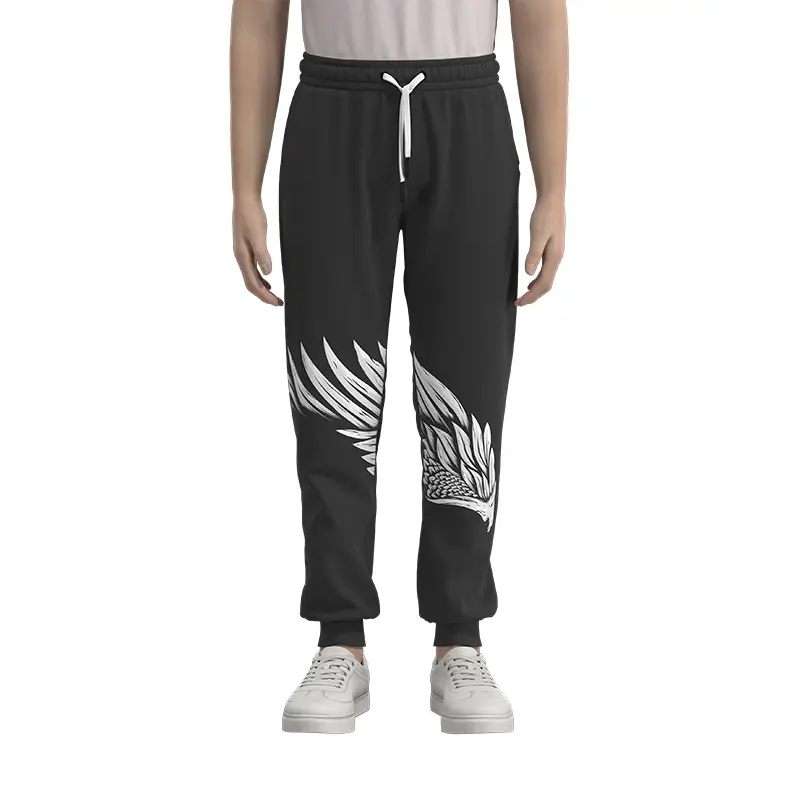 MP002 Men’s Black Wings Offset Print Sweatpants Man Pants